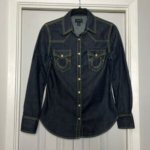 {BNWT} TRUE RELIGION Dark Blue Denim Shirt.
